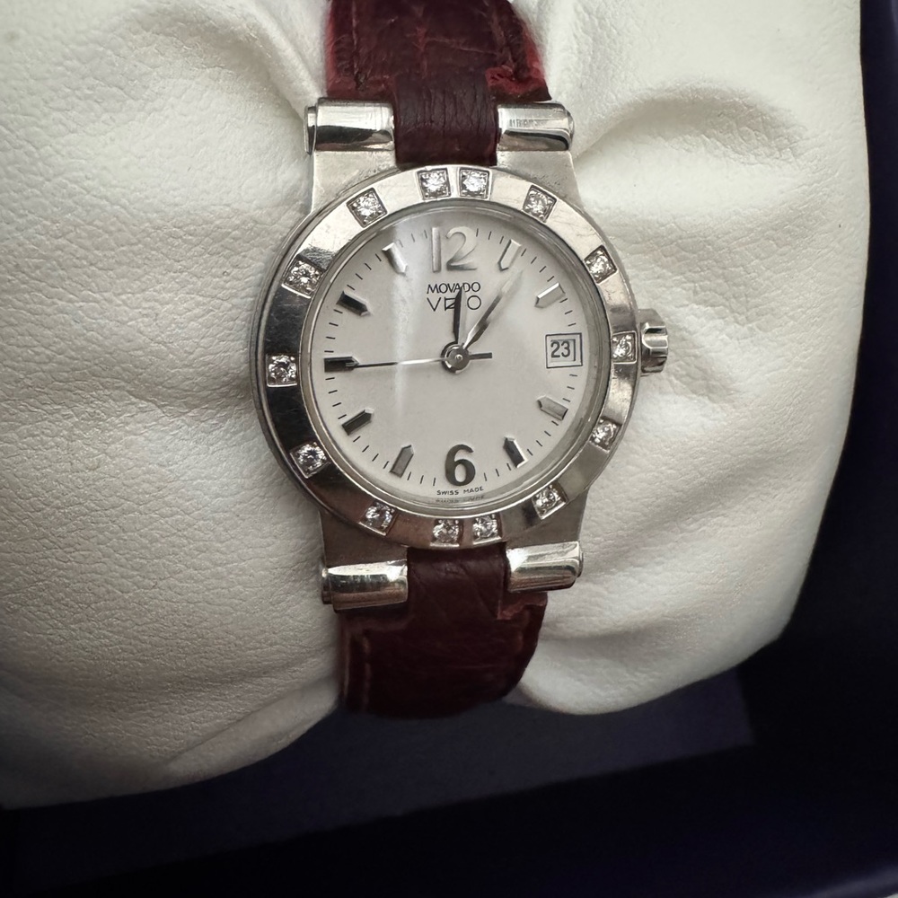 Movado Silver and Brown Timepiece